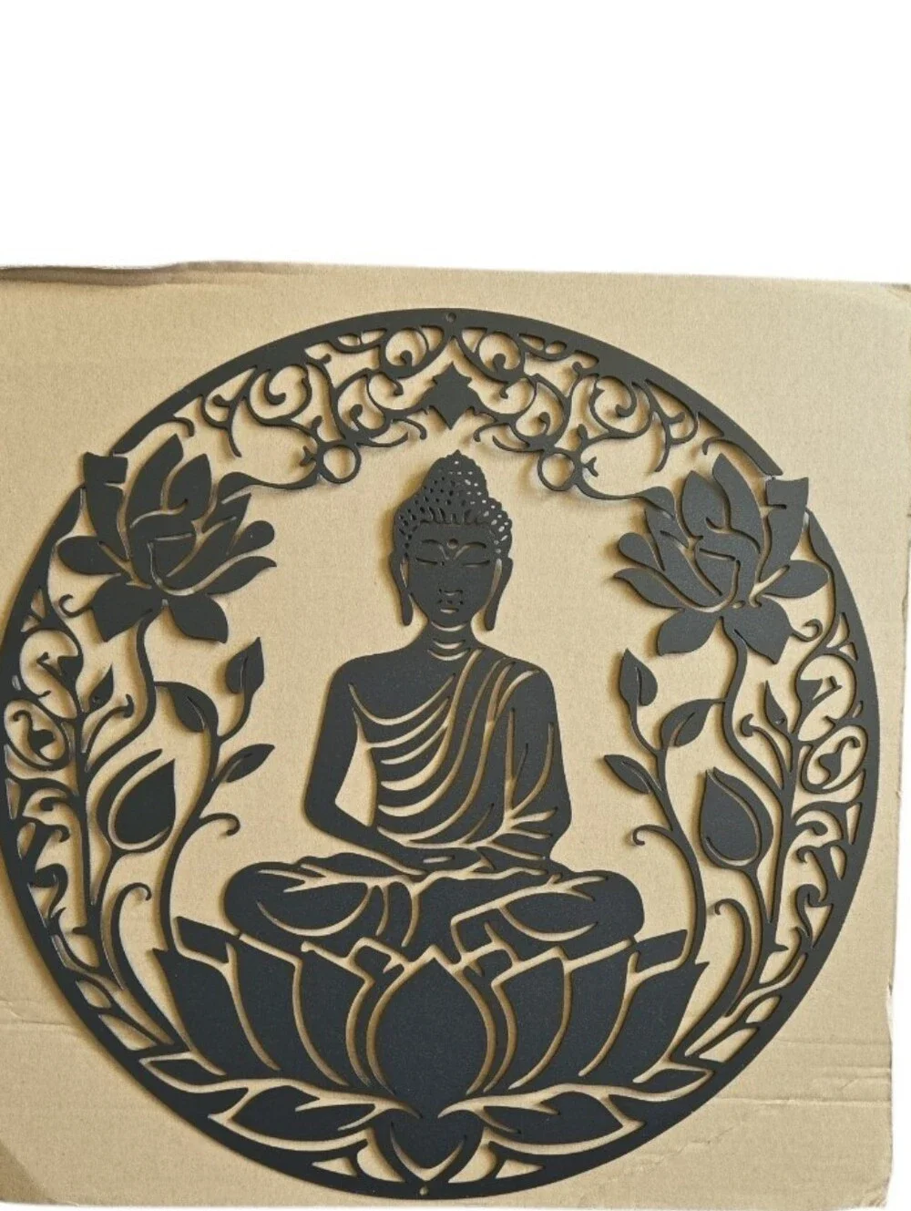 Black Metal Sitting Buddha Lotus Wall Decor